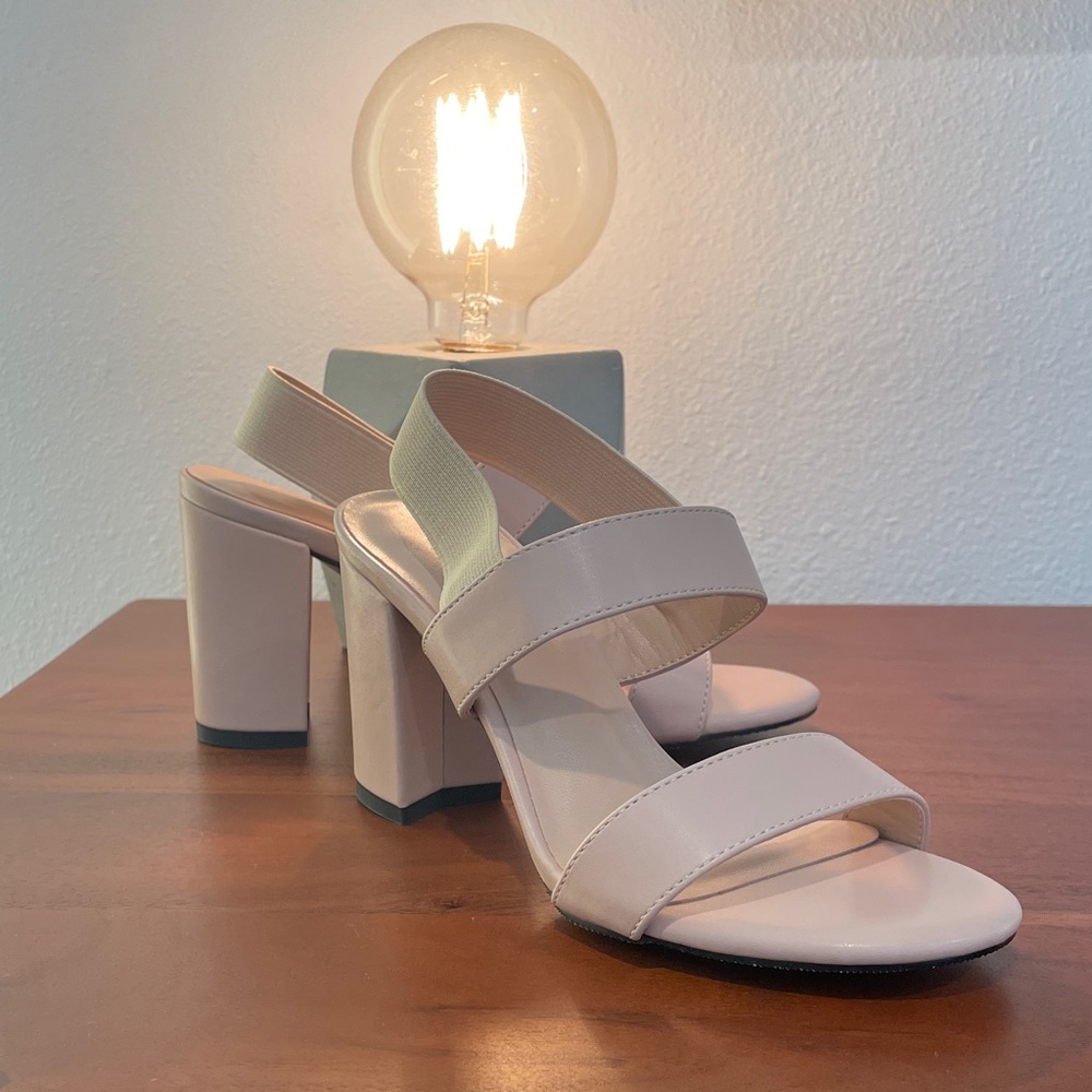 Women’s Neutral Block Heel Slingback Sandals - Pale Beige